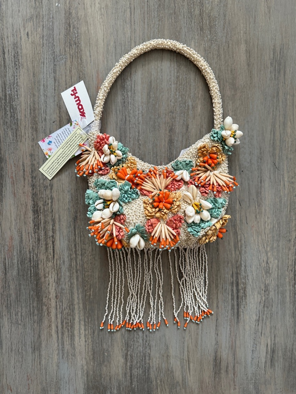 Made in India Beaded Fringe Shell Shoulder Bag